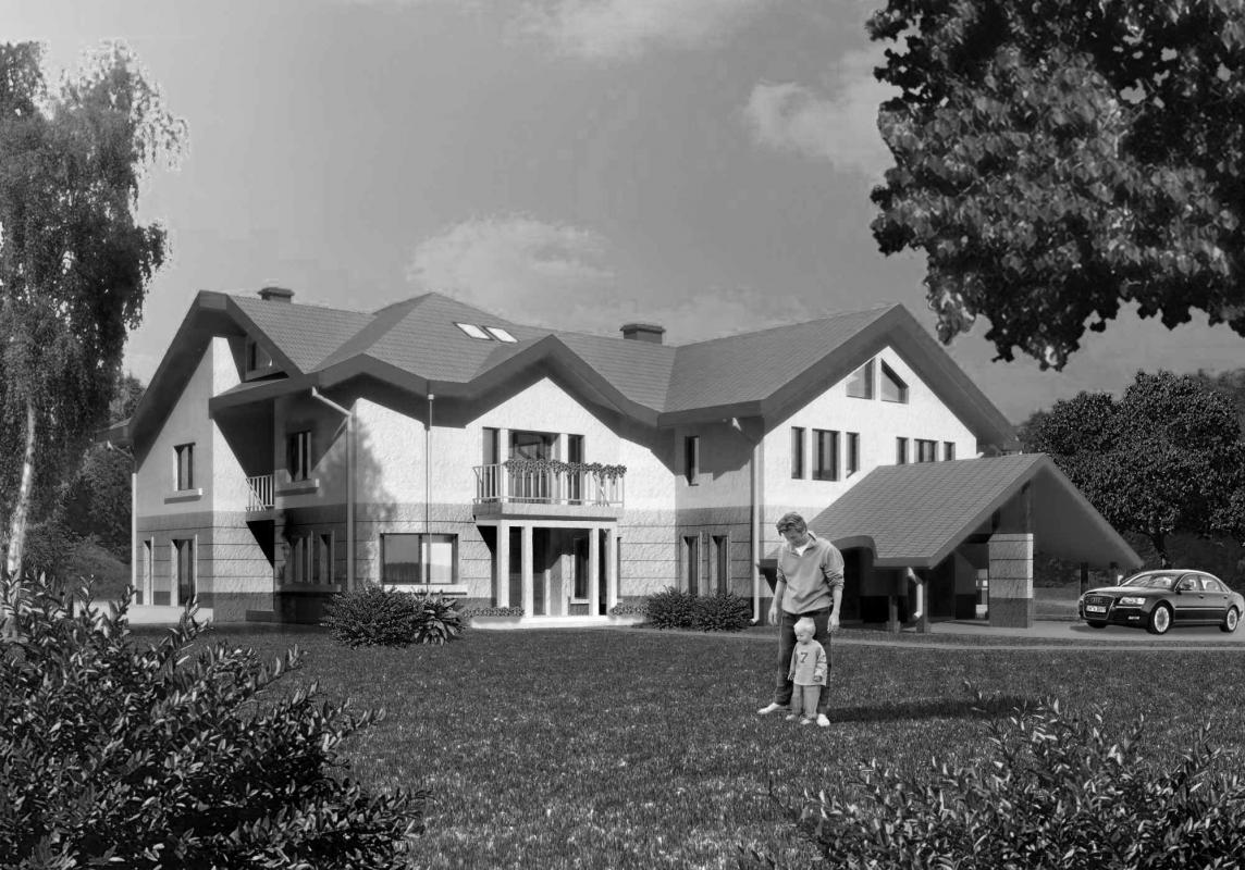 Single-family house in black and white